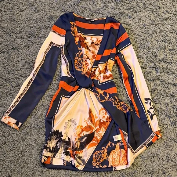 Fashion Nova Lotta Class Navy and Orange Long Sleeve Dress| Size Small - Picture 5 of 12